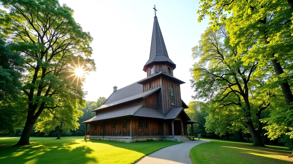 Senovinė bažnyčia su šviesiais langais, religinė architektūra, žalios aplinkos, šventoji vieta